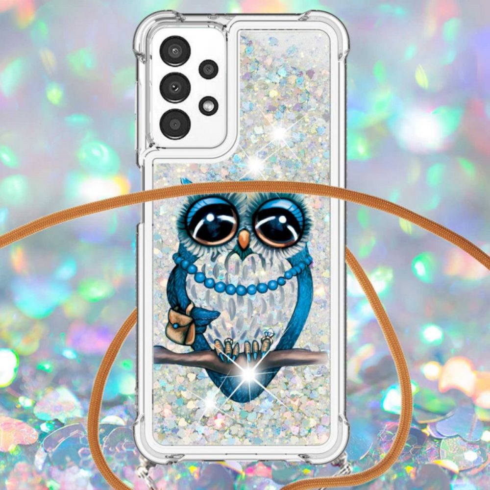 Hoesje voor Samsung Galaxy A13 Met Koord Aan Miss Uil Glitterkoord