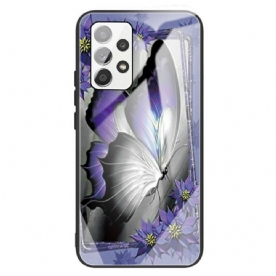 Hoesje voor Samsung Galaxy A13 Paarse Vlinder Gehard Glas