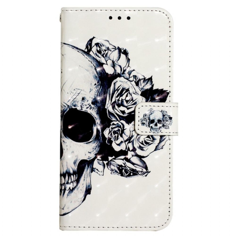 Leren Hoesje voor Samsung Galaxy A13 Met Ketting Bloemen Strappy Schedel