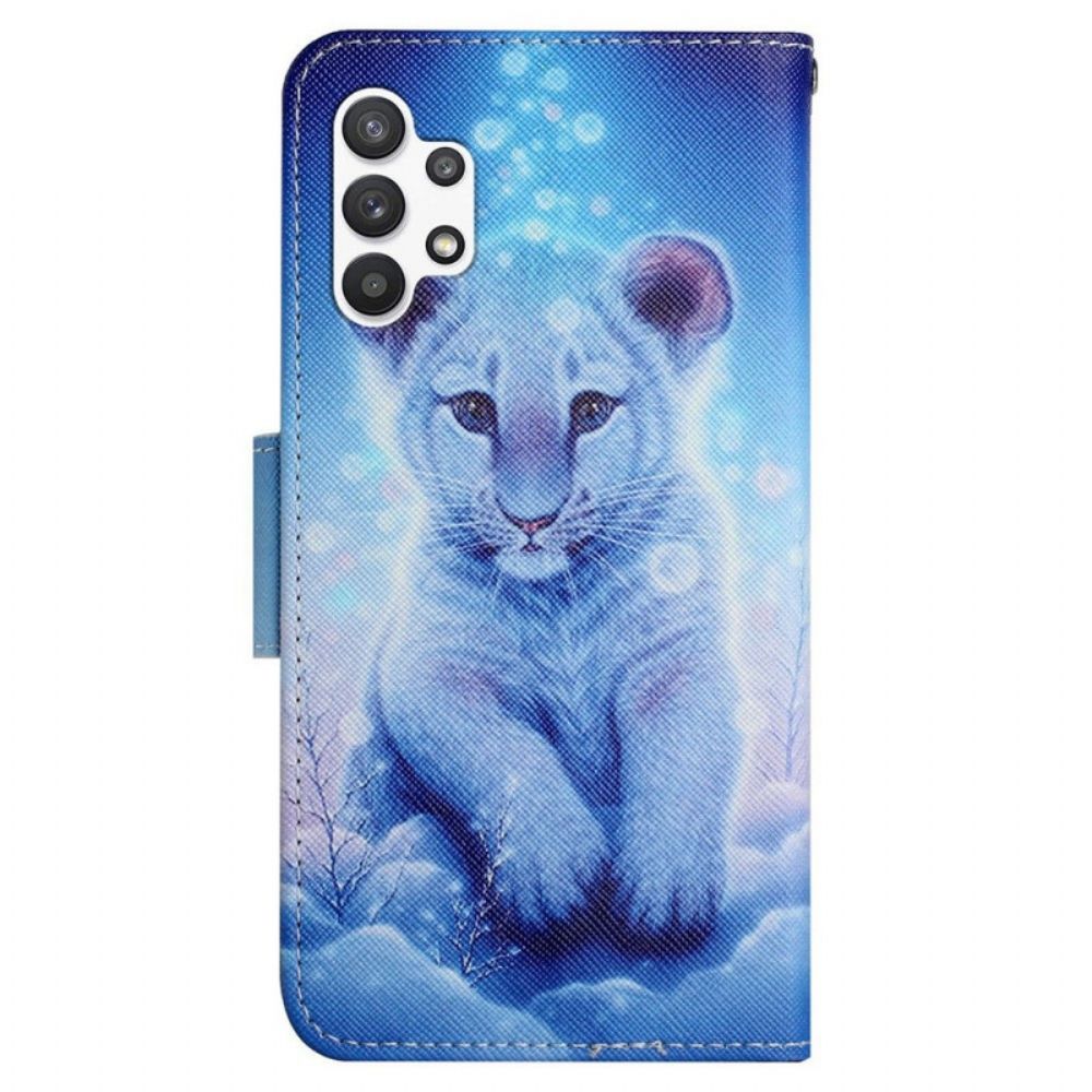 Leren Hoesje voor Samsung Galaxy A13 Witte Tijger Met Lanyard