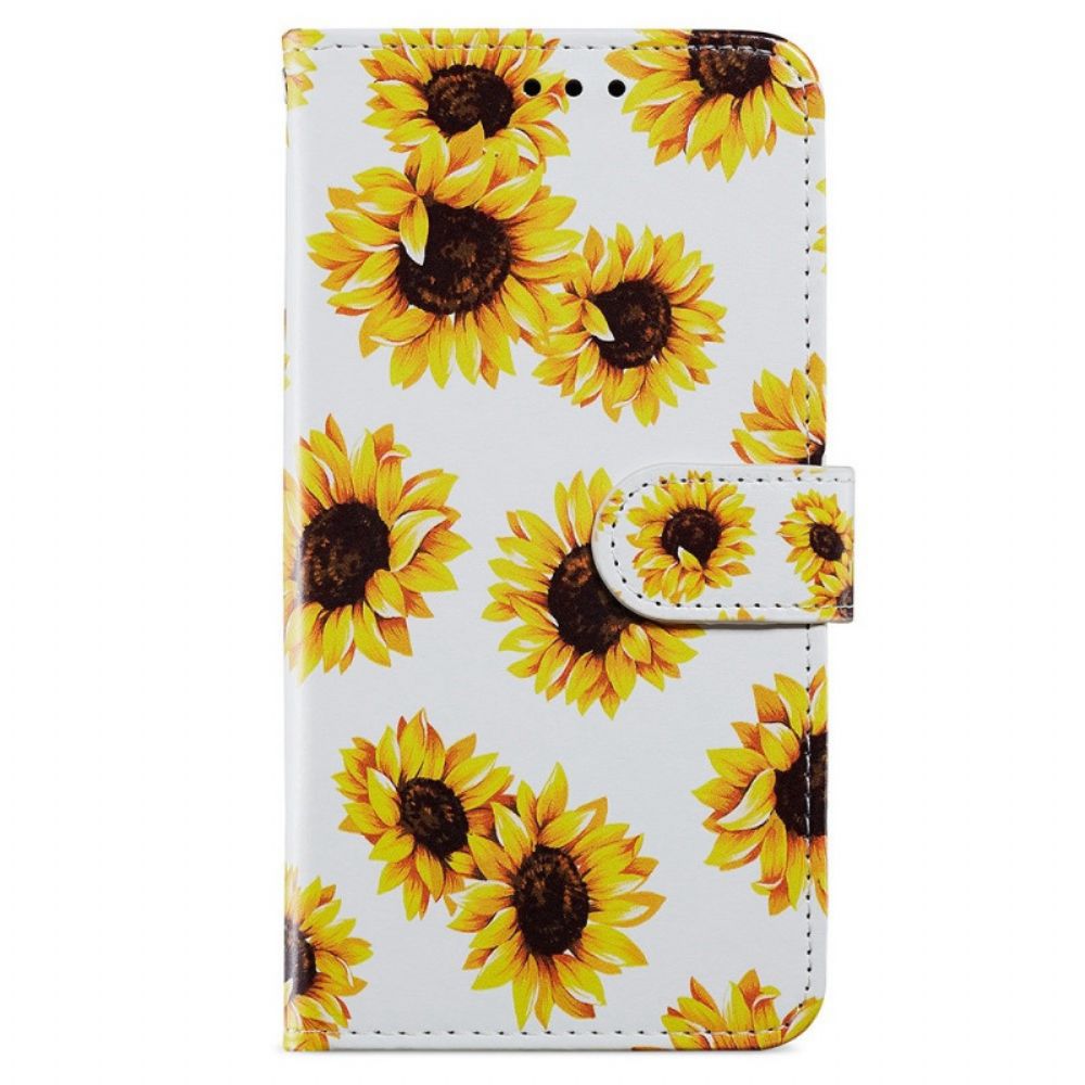 Leren Hoesje voor Samsung Galaxy A13 Zonnebloemen