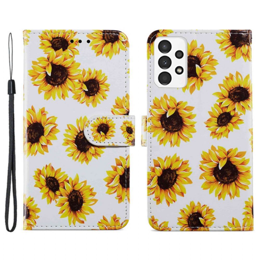 Leren Hoesje voor Samsung Galaxy A13 Zonnebloemen