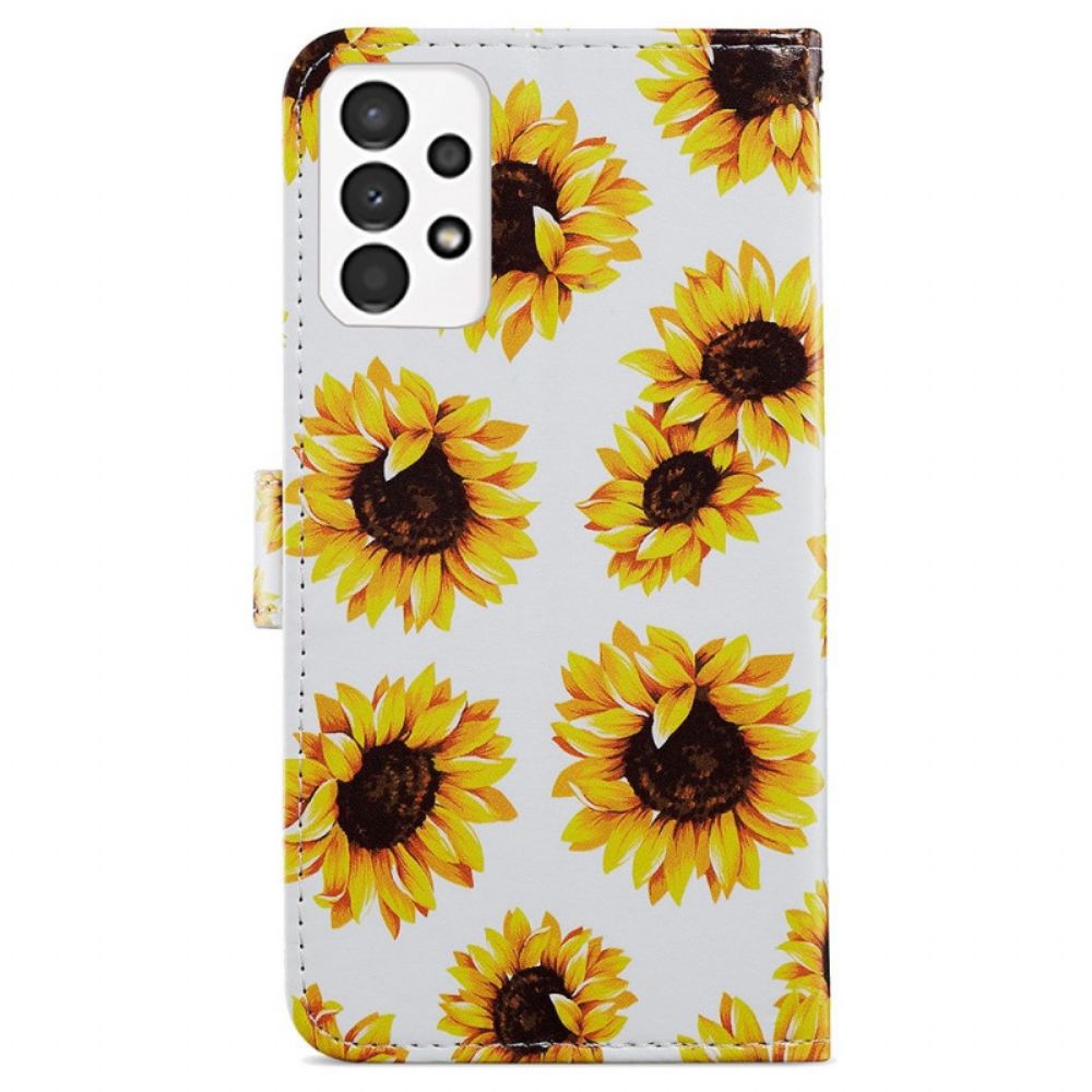 Leren Hoesje voor Samsung Galaxy A13 Zonnebloemen