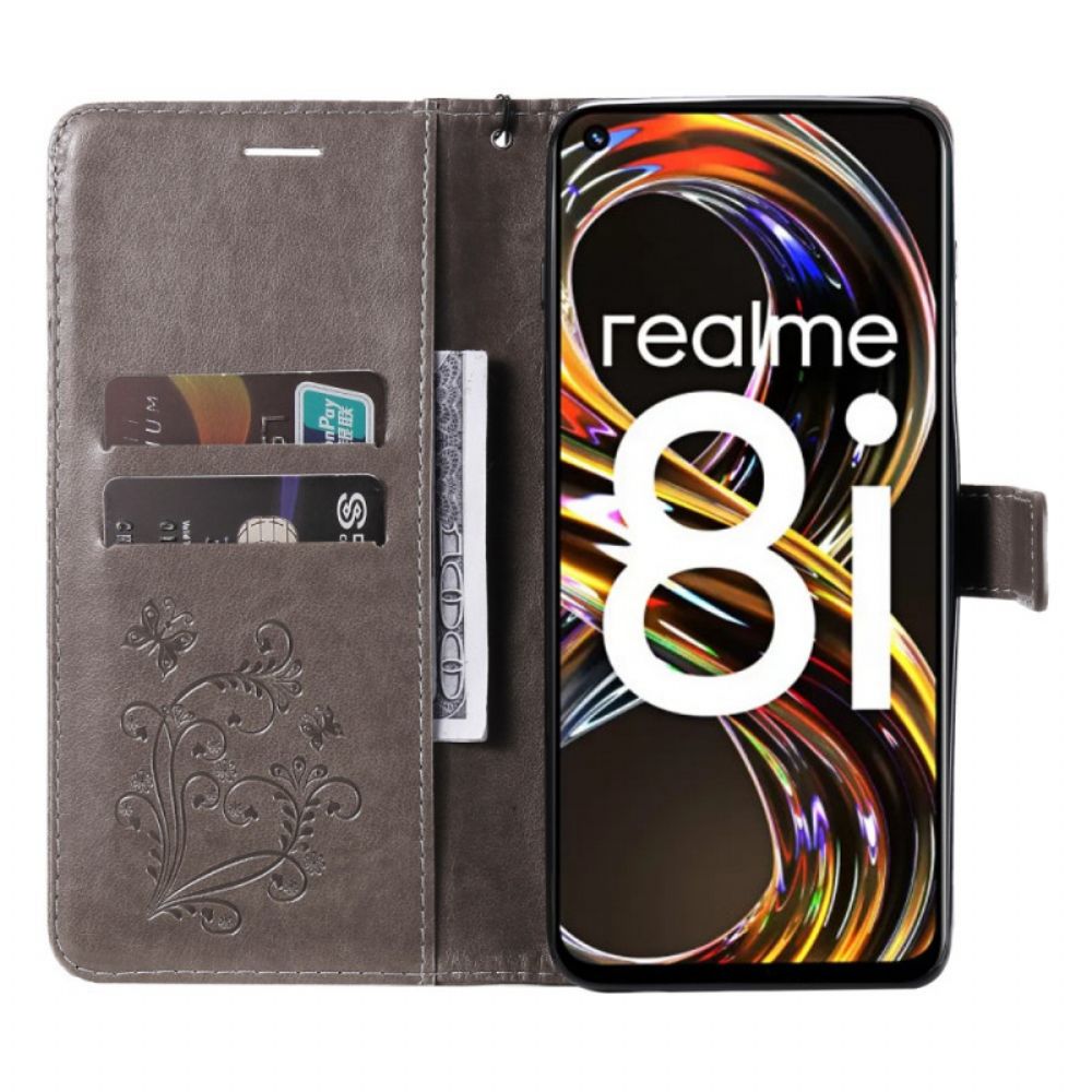 Folio-hoesje voor Realme 8i Met Ketting Reuzenvlinders Met Bandjes