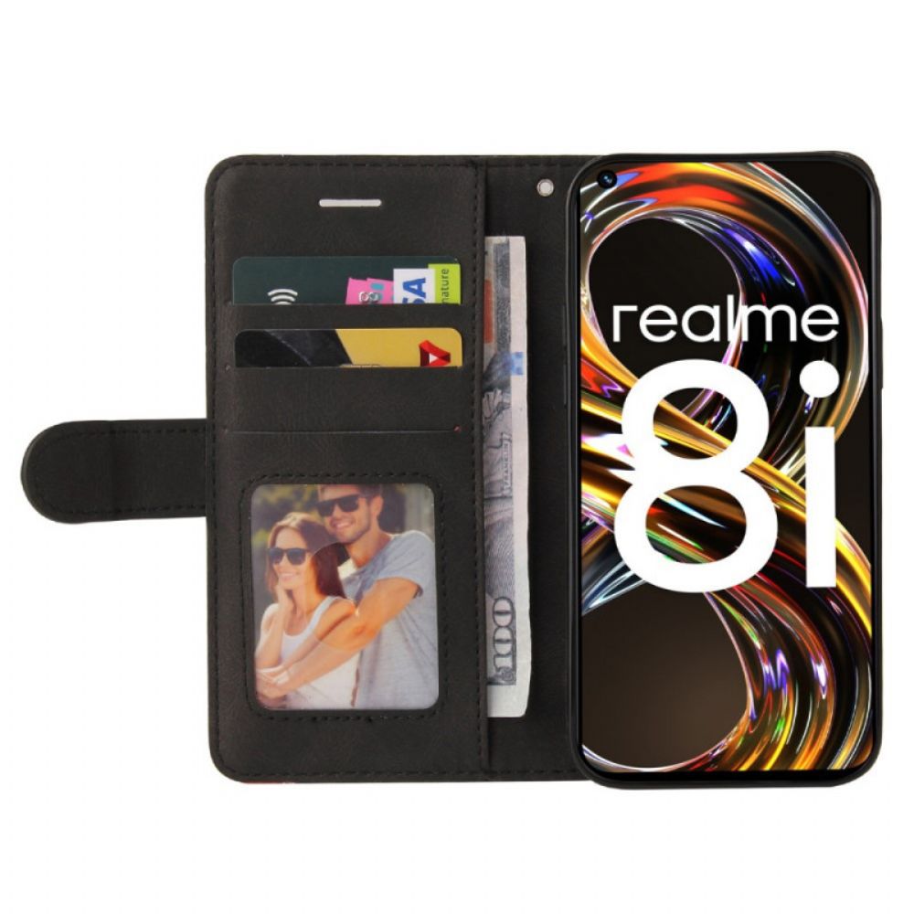 Leren Hoesje voor Realme 8i Signature Tweekleurig Kunstleer