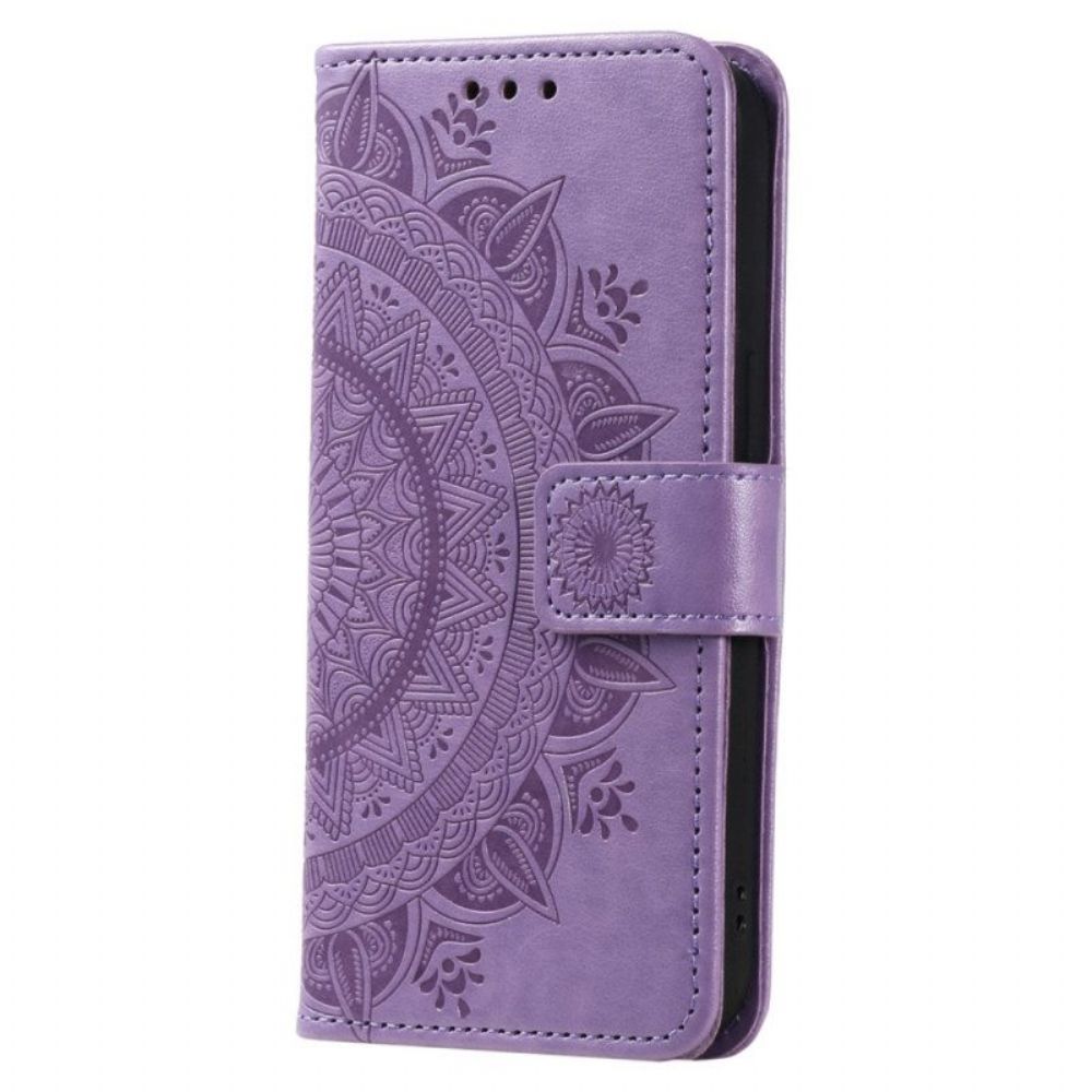 Leren Hoesje voor Motorola Edge 40 Pro Mandala Zon Met Lanyard