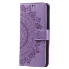 Leren Hoesje voor Motorola Edge 40 Pro Mandala Zon Met Lanyard