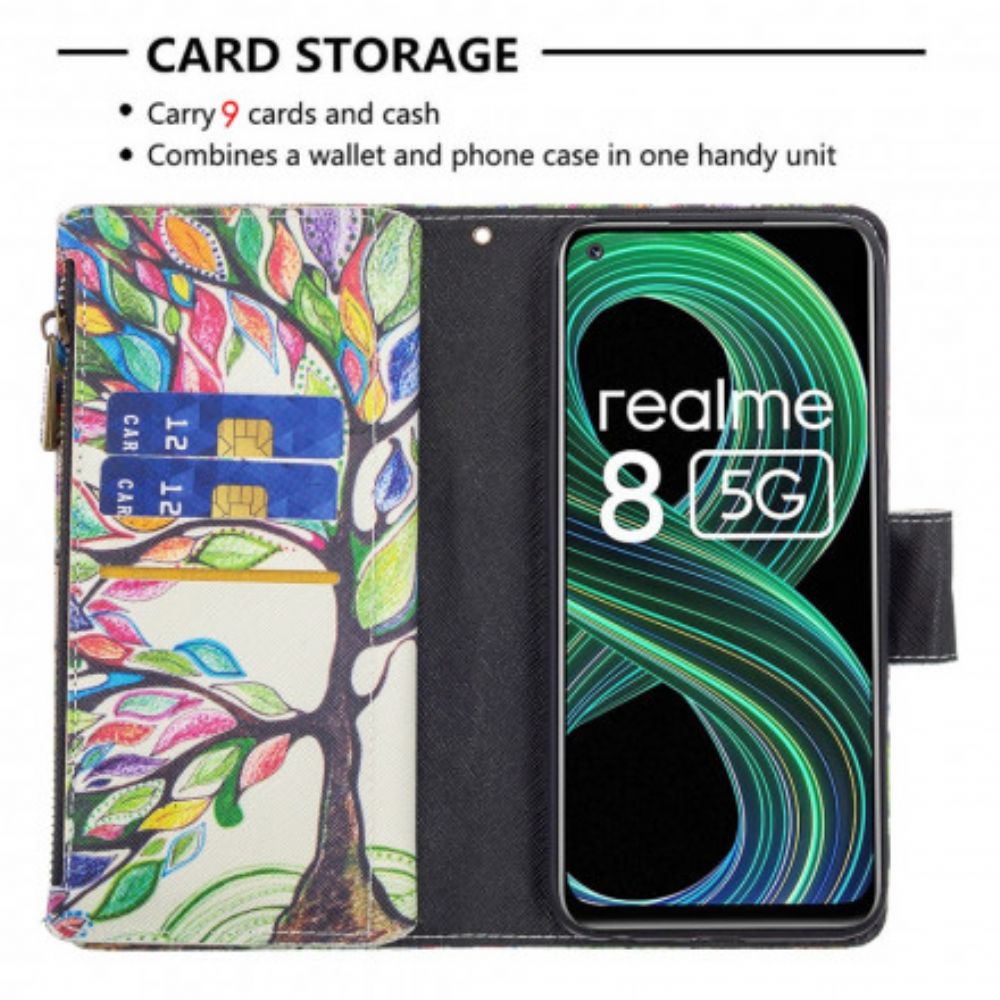 Folio-hoesje voor Realme 8 5G Zak Met Ritssluiting Met Boom