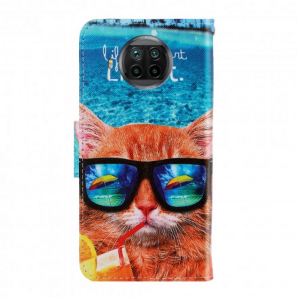 Flip Case voor Xiaomi Mi 10T Lite / Redmi Note 9 Pro 5G Met Ketting Cat Live It Strappy