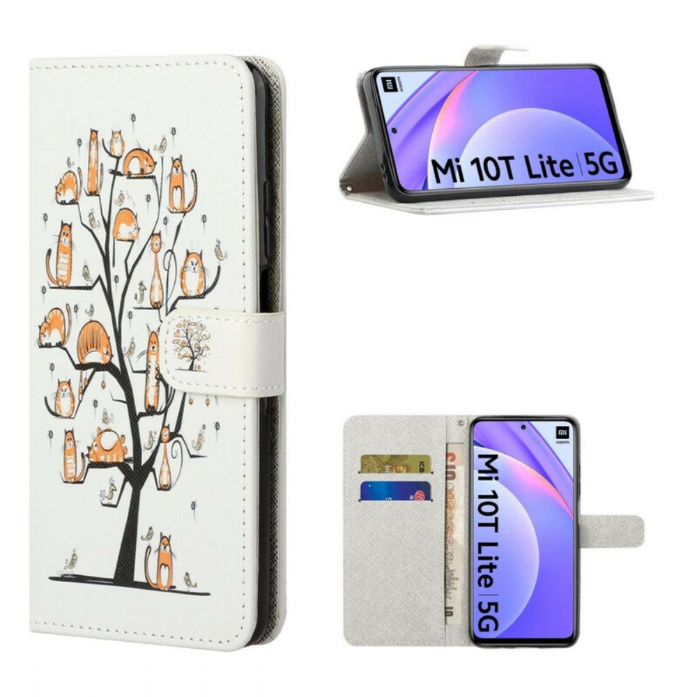 Flip Case voor Xiaomi Mi 10T Lite / Redmi Note 9 Pro 5G Met Ketting Funky Katten Met Riem