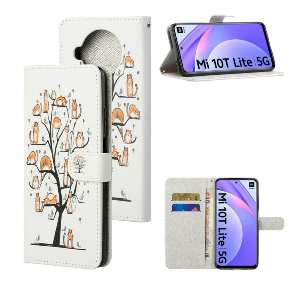 Flip Case voor Xiaomi Mi 10T Lite / Redmi Note 9 Pro 5G Met Ketting Funky Katten Met Riem