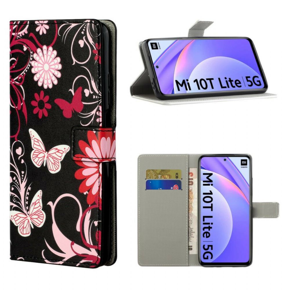 Flip Case voor Xiaomi Mi 10T Lite / Redmi Note 9 Pro 5G Vlinders En Bloemen