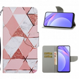 Folio-hoesje voor Xiaomi Mi 10T Lite / Redmi Note 9 Pro 5G Marmer En Glitter Met Riem