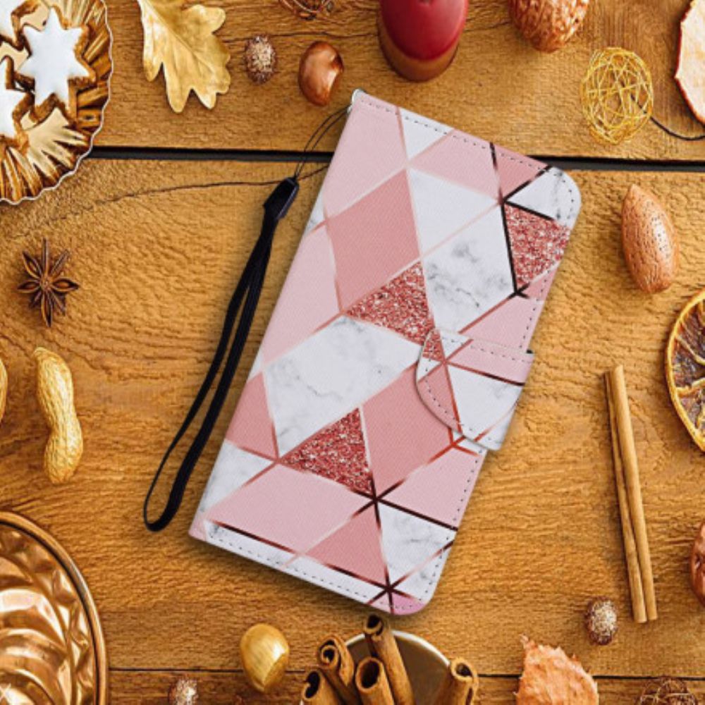 Folio-hoesje voor Xiaomi Mi 10T Lite / Redmi Note 9 Pro 5G Marmer En Glitter Met Riem