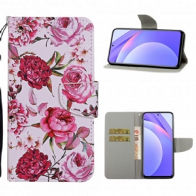 Folio-hoesje voor Xiaomi Mi 10T Lite / Redmi Note 9 Pro 5G Meesterlijke Bloemen Met Riem