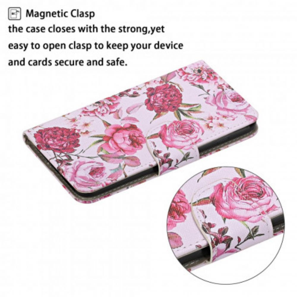 Folio-hoesje voor Xiaomi Mi 10T Lite / Redmi Note 9 Pro 5G Meesterlijke Bloemen Met Riem