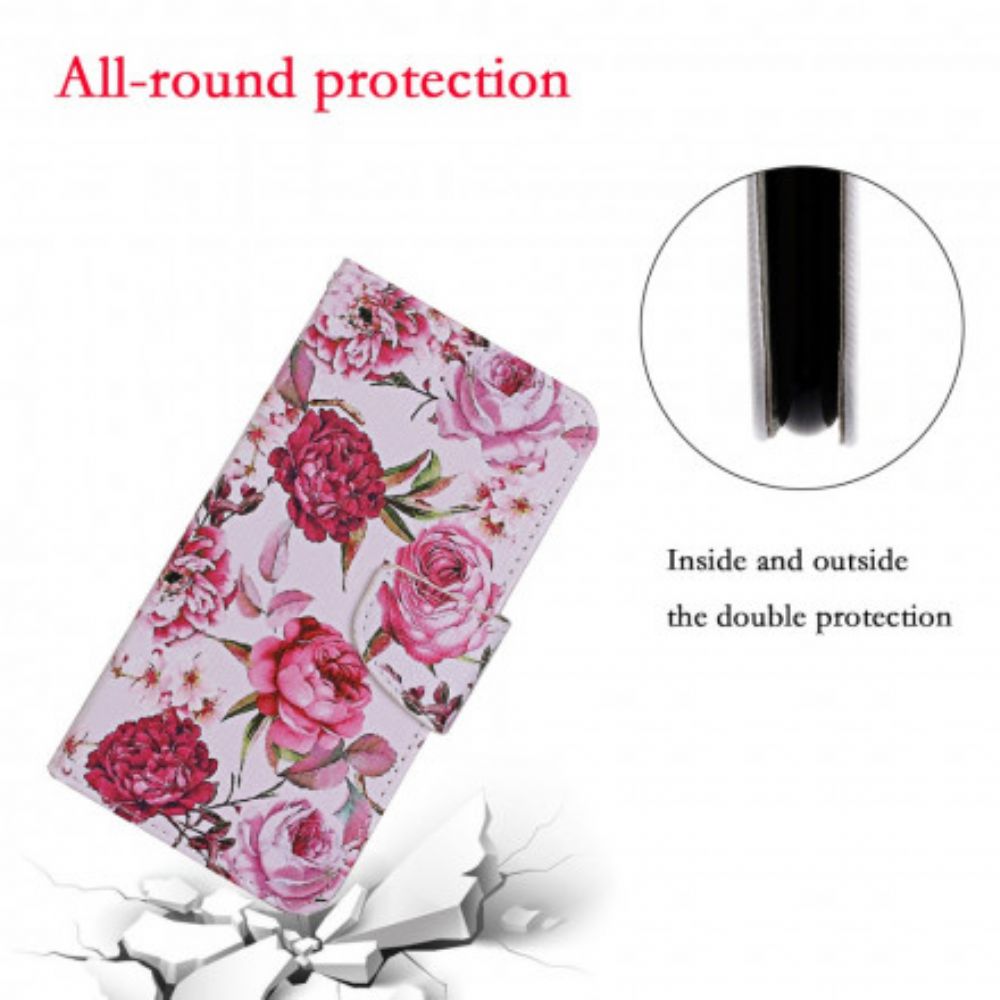 Folio-hoesje voor Xiaomi Mi 10T Lite / Redmi Note 9 Pro 5G Meesterlijke Bloemen Met Riem