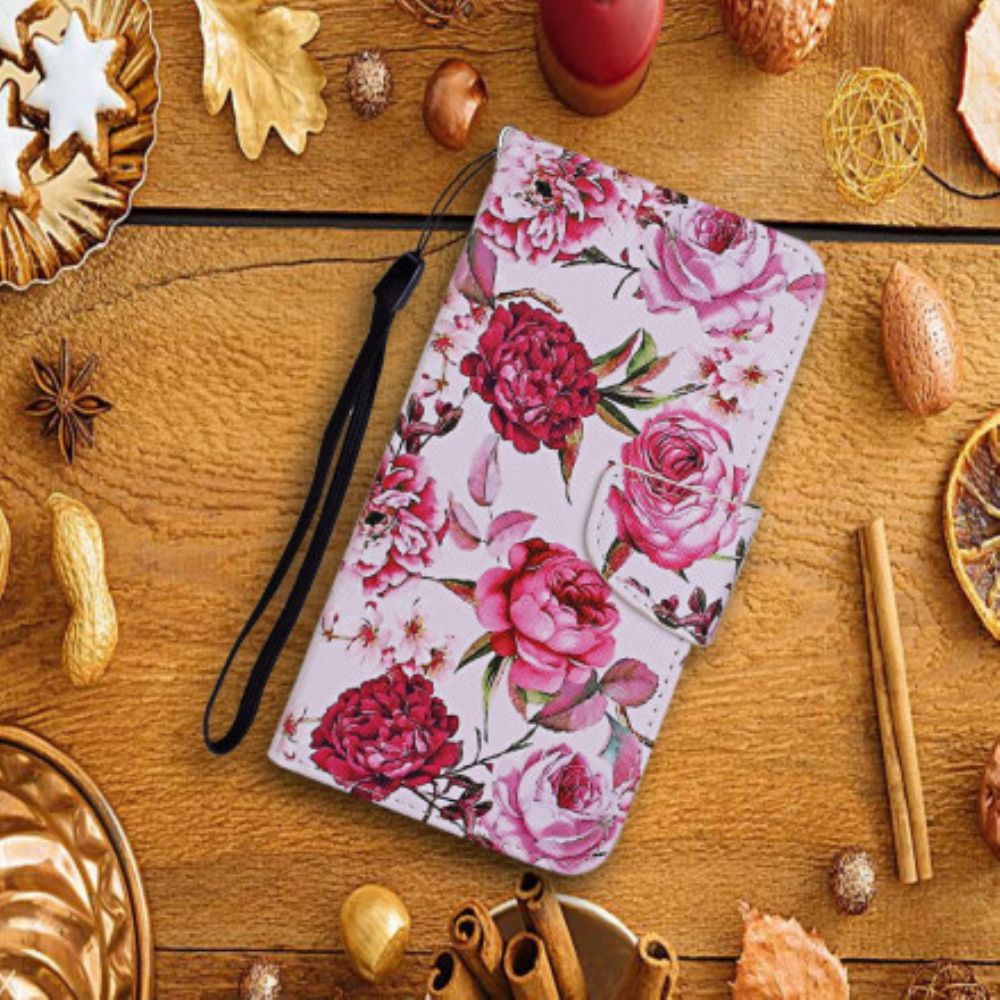 Folio-hoesje voor Xiaomi Mi 10T Lite / Redmi Note 9 Pro 5G Meesterlijke Bloemen Met Riem