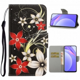 Folio-hoesje voor Xiaomi Mi 10T Lite / Redmi Note 9 Pro 5G Met Ketting Kleurrijke Band Bloemen