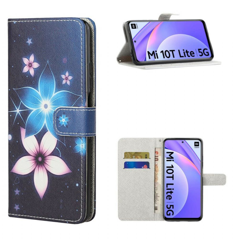 Folio-hoesje voor Xiaomi Mi 10T Lite / Redmi Note 9 Pro 5G Met Ketting Maanband Bloemen