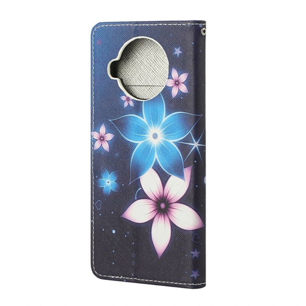 Folio-hoesje voor Xiaomi Mi 10T Lite / Redmi Note 9 Pro 5G Met Ketting Maanband Bloemen