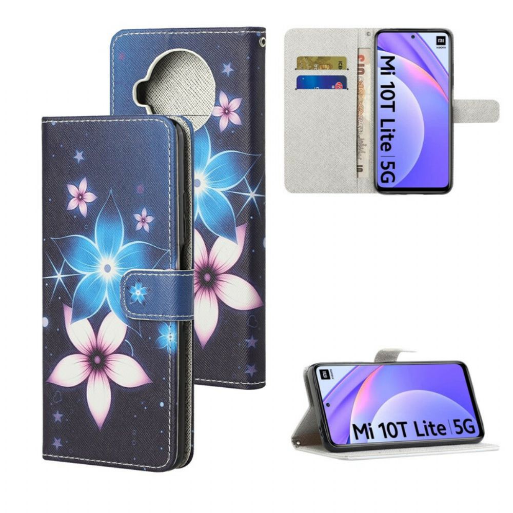 Folio-hoesje voor Xiaomi Mi 10T Lite / Redmi Note 9 Pro 5G Met Ketting Maanband Bloemen