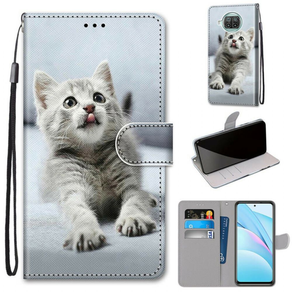 Folio-hoesje voor Xiaomi Mi 10T Lite / Redmi Note 9 Pro 5G Met Ketting Thong Kitten