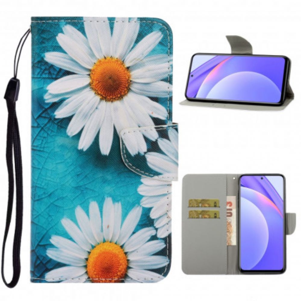 Folio-hoesje voor Xiaomi Mi 10T Lite / Redmi Note 9 Pro 5G Met Ketting Thong Madeliefjes