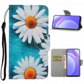 Folio-hoesje voor Xiaomi Mi 10T Lite / Redmi Note 9 Pro 5G Met Ketting Thong Madeliefjes