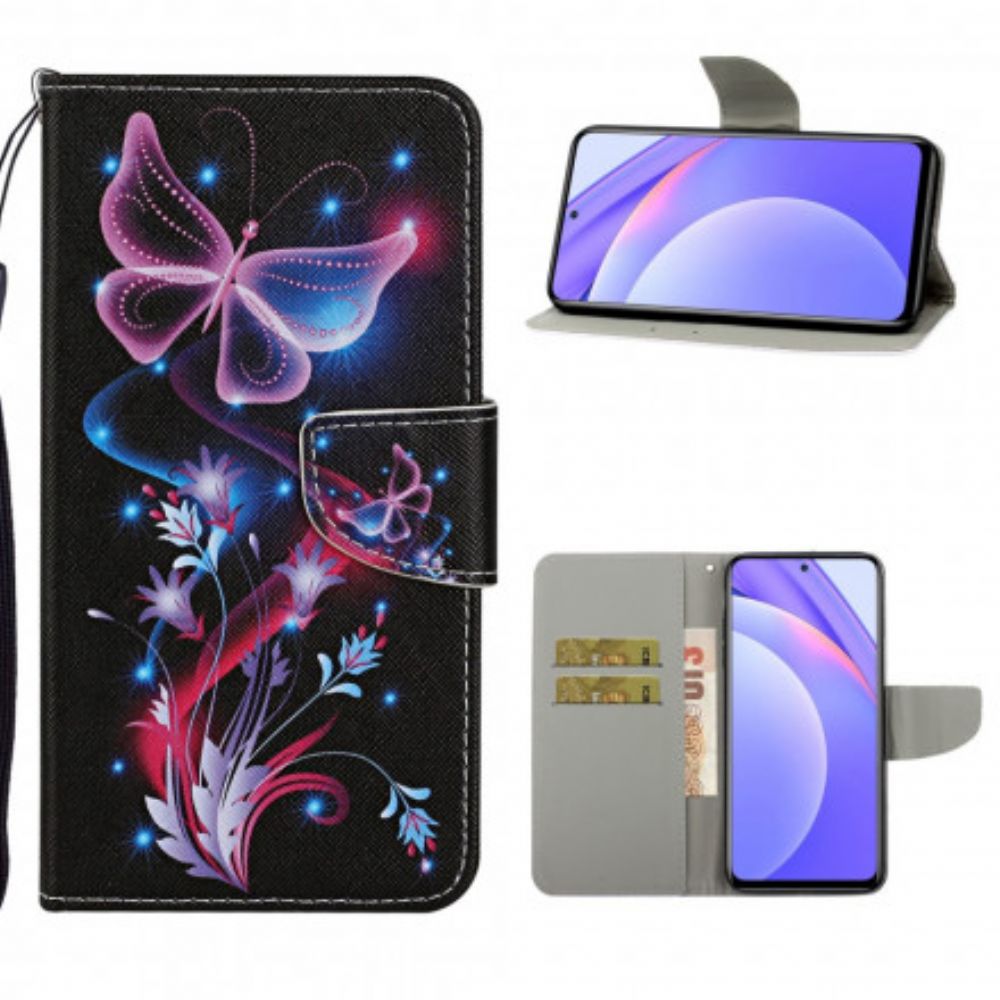 Folio-hoesje voor Xiaomi Mi 10T Lite / Redmi Note 9 Pro 5G Vlinders En Lanyard