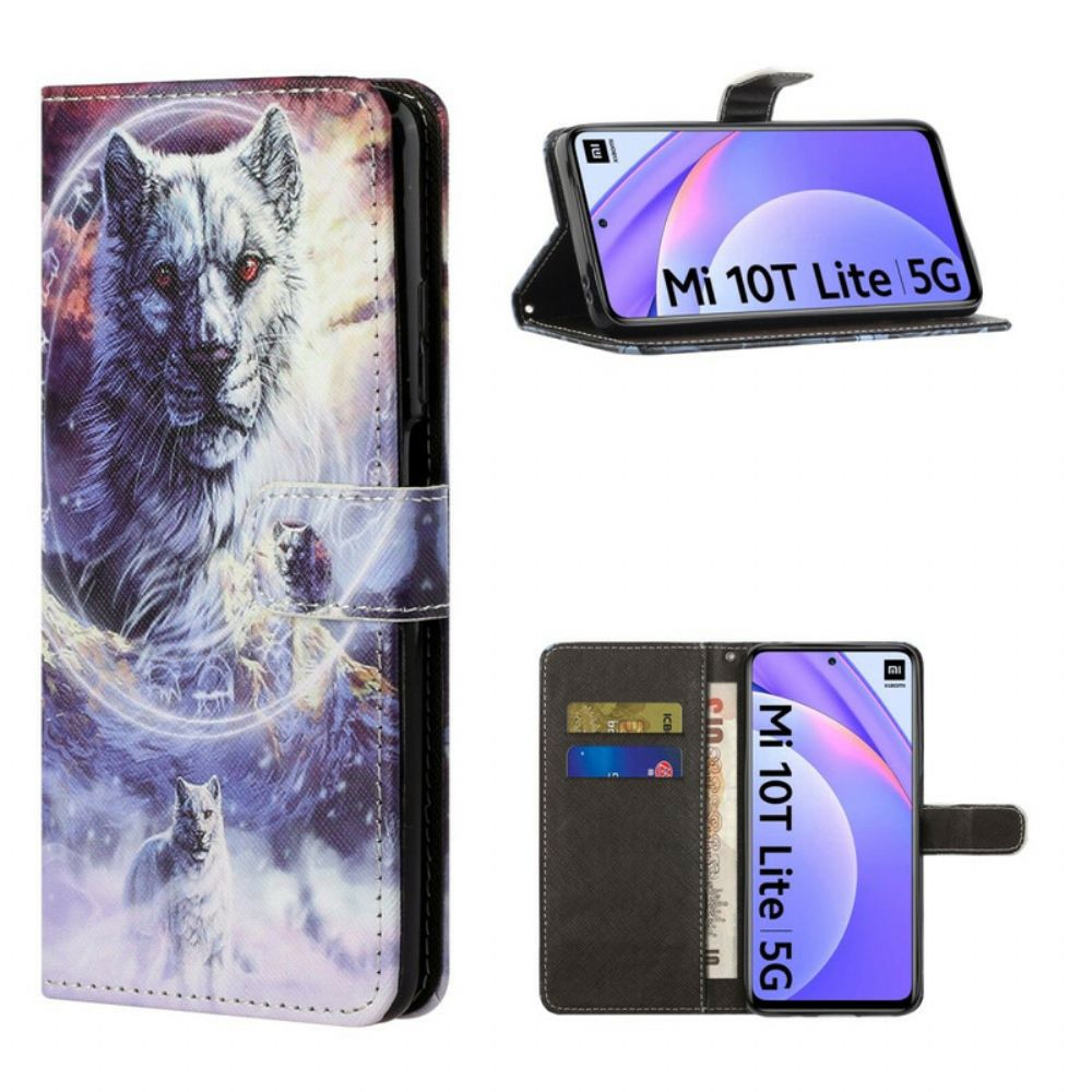 Folio-hoesje voor Xiaomi Mi 10T Lite / Redmi Note 9 Pro 5G Winterwolf Met Koord