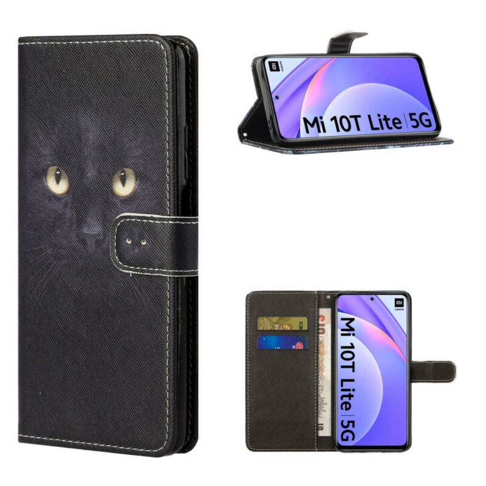 Folio-hoesje voor Xiaomi Mi 10T Lite / Redmi Note 9 Pro 5G Zwarte Kattenogen