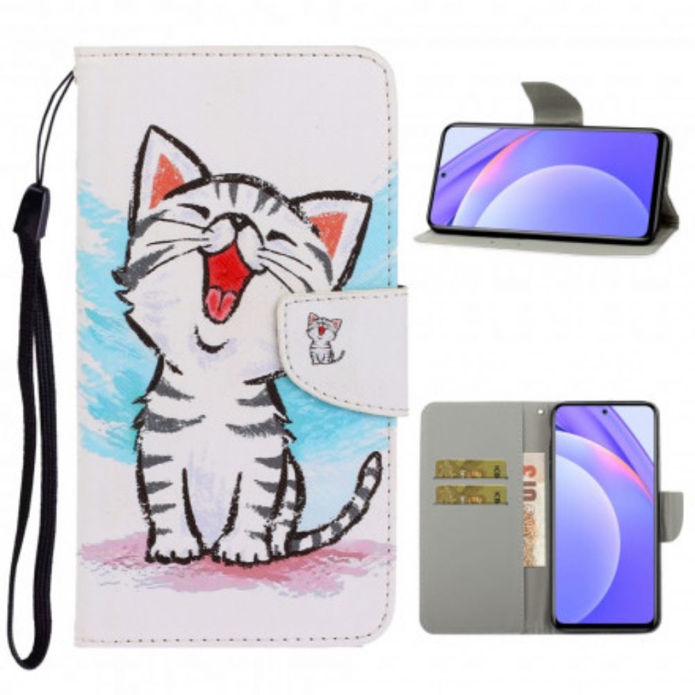 Leren Hoesje voor Xiaomi Mi 10T Lite / Redmi Note 9 Pro 5G Met Ketting Thong Kleur Kitten