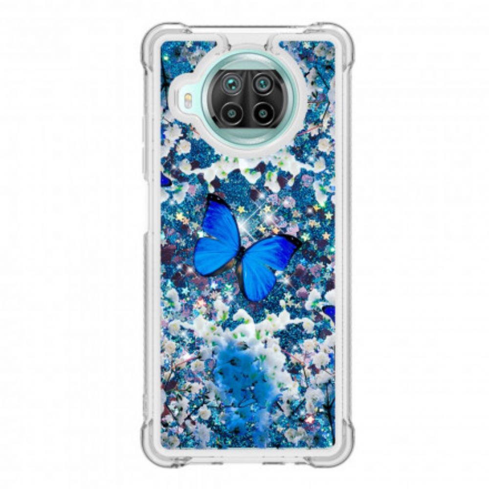 Telefoonhoesje voor Xiaomi Mi 10T Lite / Redmi Note 9 Pro 5G Blauwe Glittervlinders