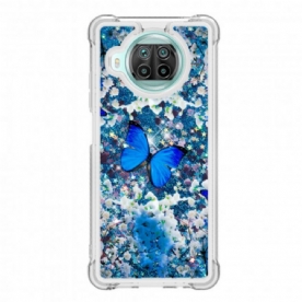 Telefoonhoesje voor Xiaomi Mi 10T Lite / Redmi Note 9 Pro 5G Blauwe Glittervlinders