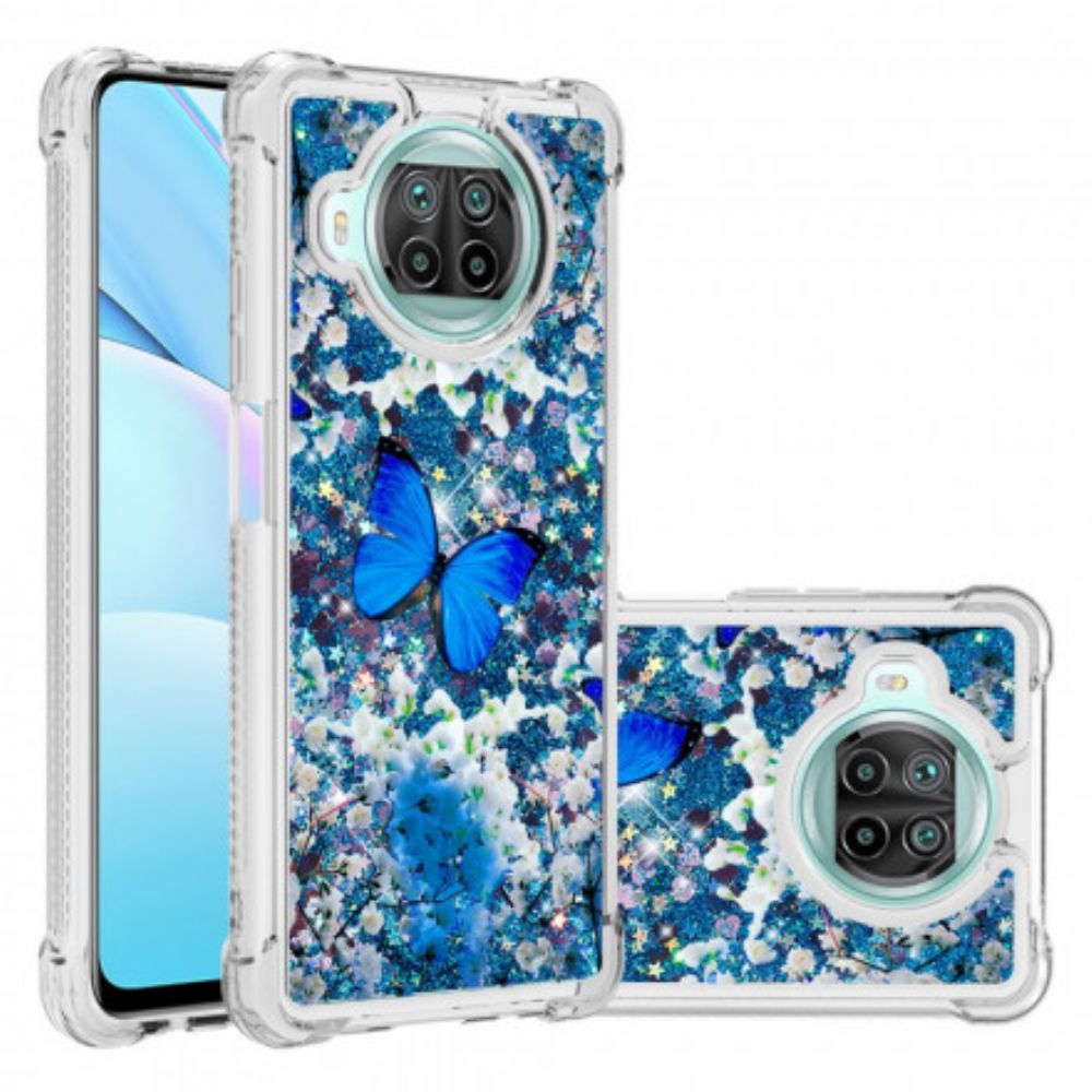 Telefoonhoesje voor Xiaomi Mi 10T Lite / Redmi Note 9 Pro 5G Blauwe Glittervlinders