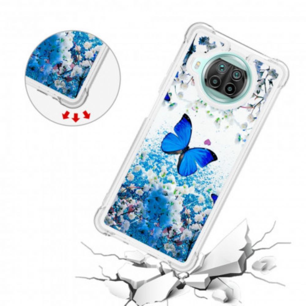 Telefoonhoesje voor Xiaomi Mi 10T Lite / Redmi Note 9 Pro 5G Blauwe Glittervlinders