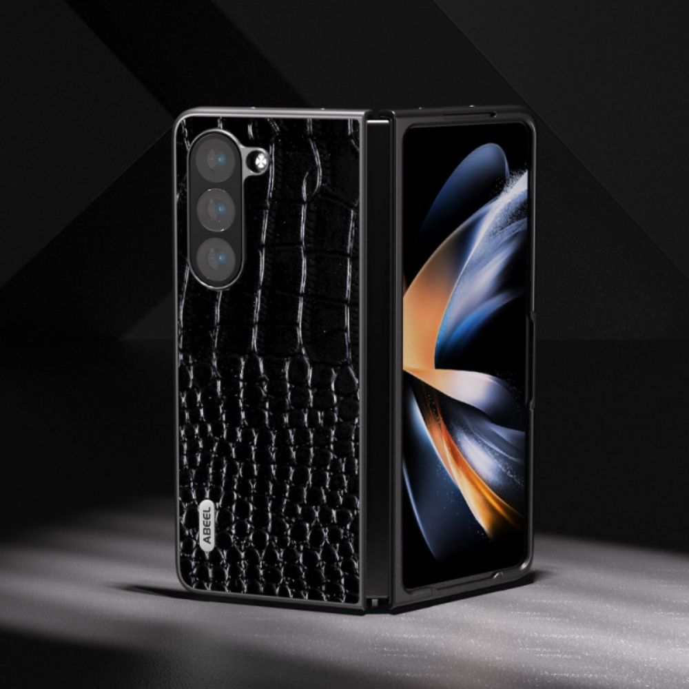 Case Hoesje Samsung Galaxy Z Fold 5 Telefoonhoesje Echt Leer Met Krokodilleneffect Abeel