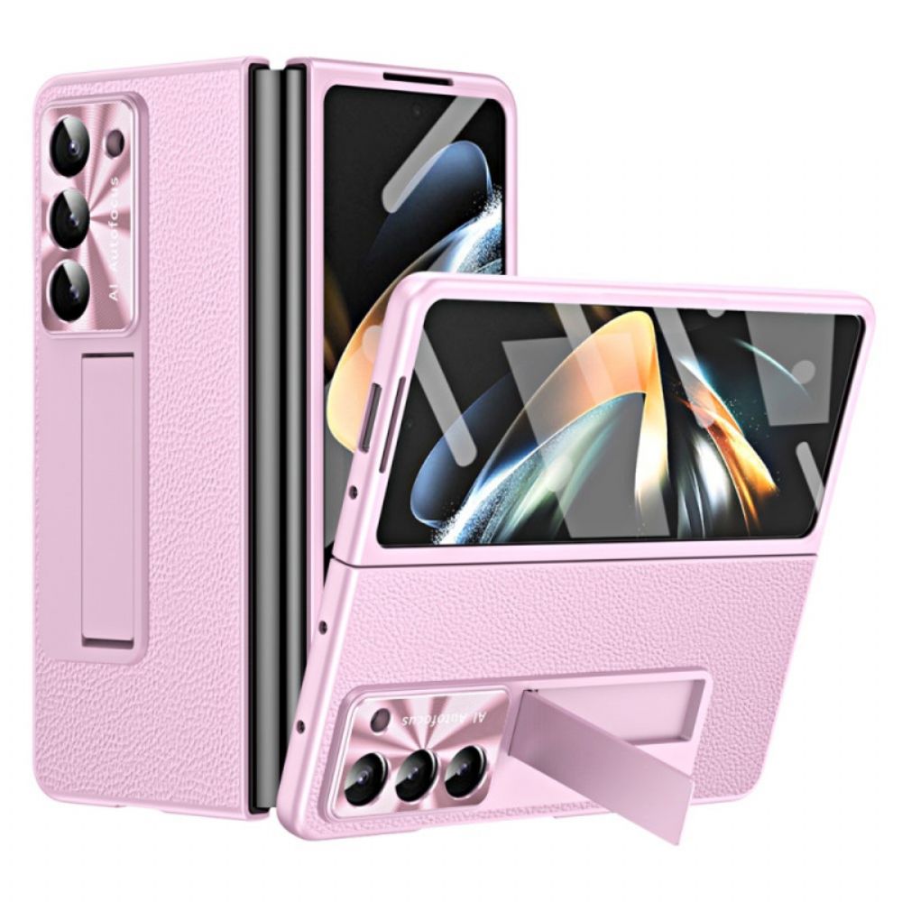 Cover Hoesje Samsung Galaxy Z Fold 5 Telefoonhoesje Litchi Lederen Ondersteuning