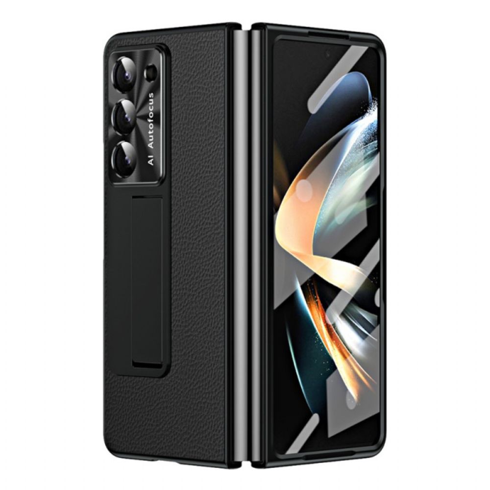 Cover Hoesje Samsung Galaxy Z Fold 5 Telefoonhoesje Litchi Lederen Ondersteuning