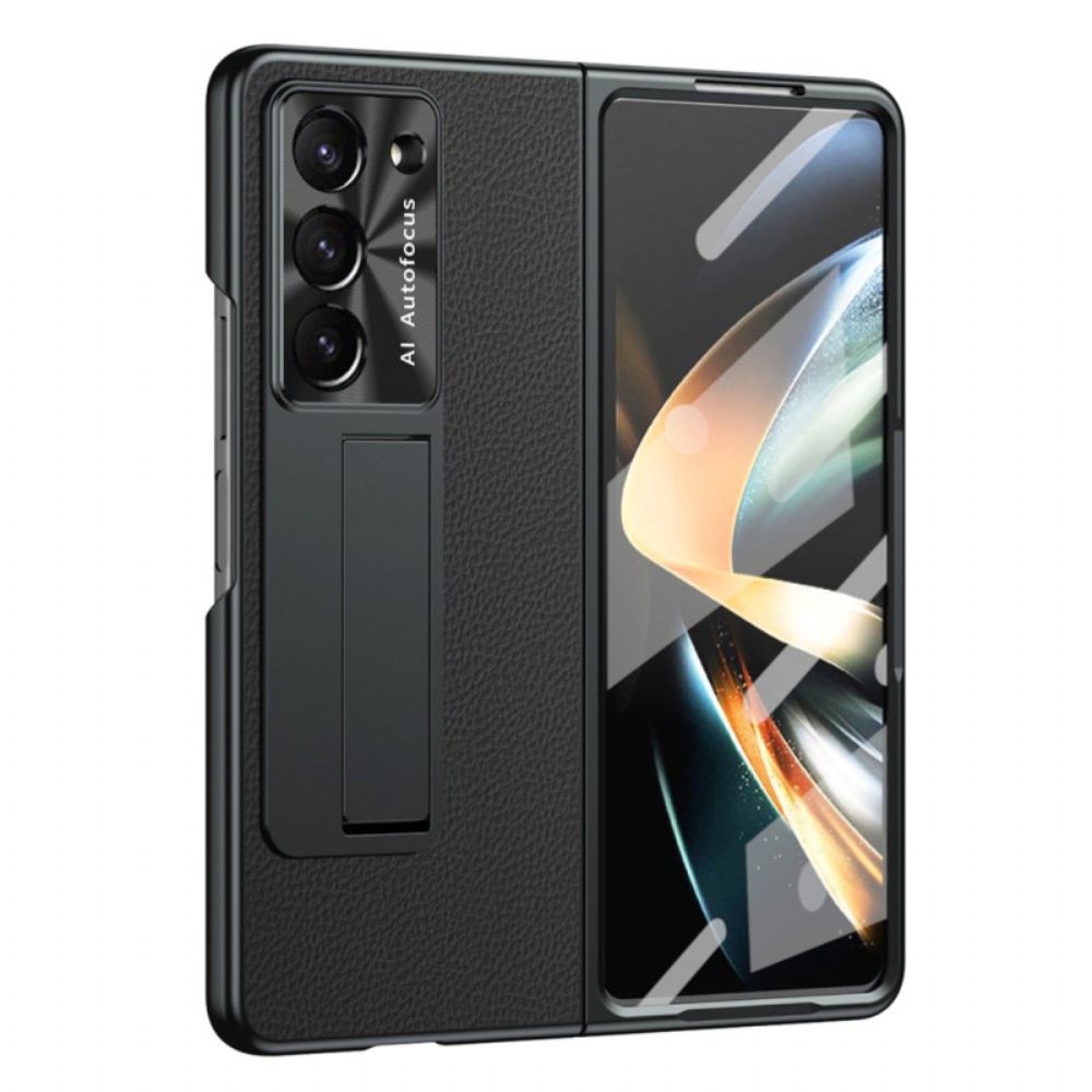 Cover Hoesje Samsung Galaxy Z Fold 5 Telefoonhoesje Litchi Lederen Ondersteuning