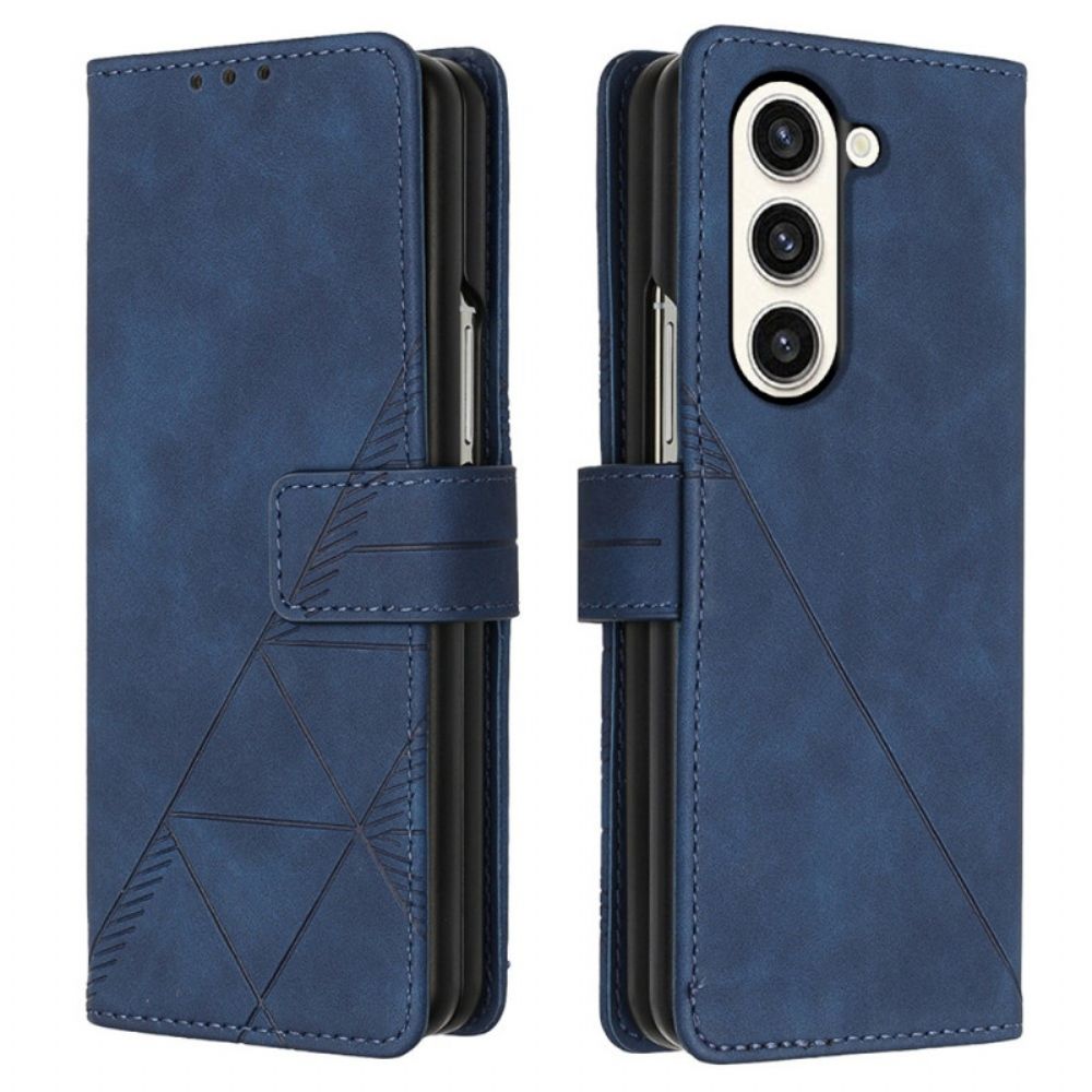 Flip Case Leren Samsung Galaxy Z Fold 5 Driehoekenpatroon