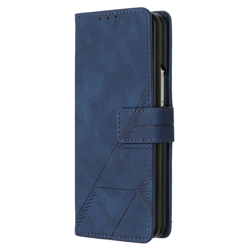 Flip Case Leren Samsung Galaxy Z Fold 5 Driehoekenpatroon