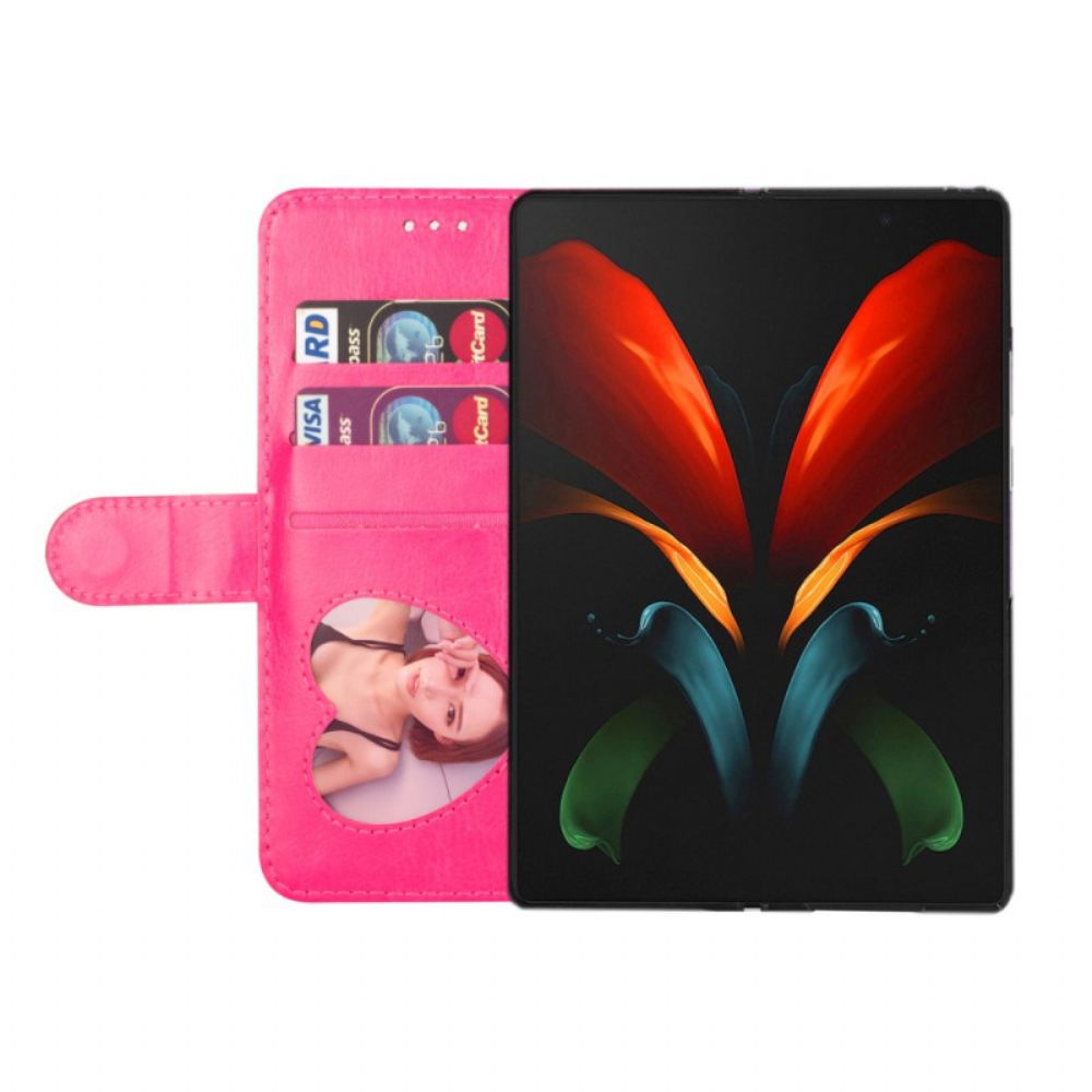 Flip Case Leren Samsung Galaxy Z Fold 5 Glittertasje Met Riempje