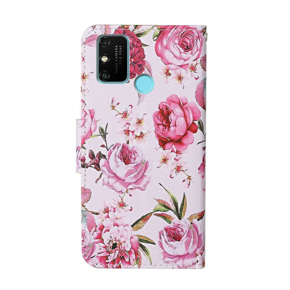 Leren Hoesje voor Honor 9A Retro Vrijheidsbloemen