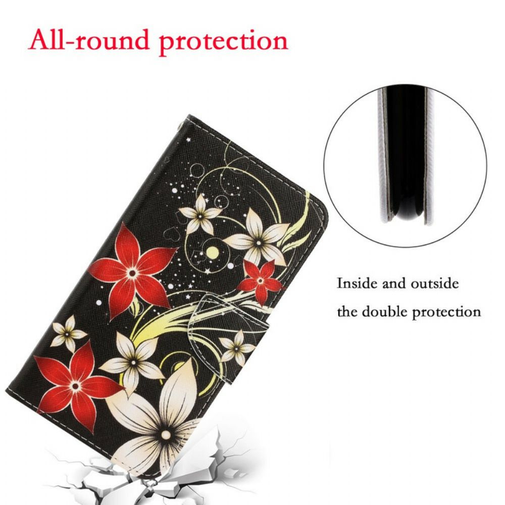 Flip Case voor Xiaomi Redmi 9C Met Ketting Kleurrijke Bandbloemen