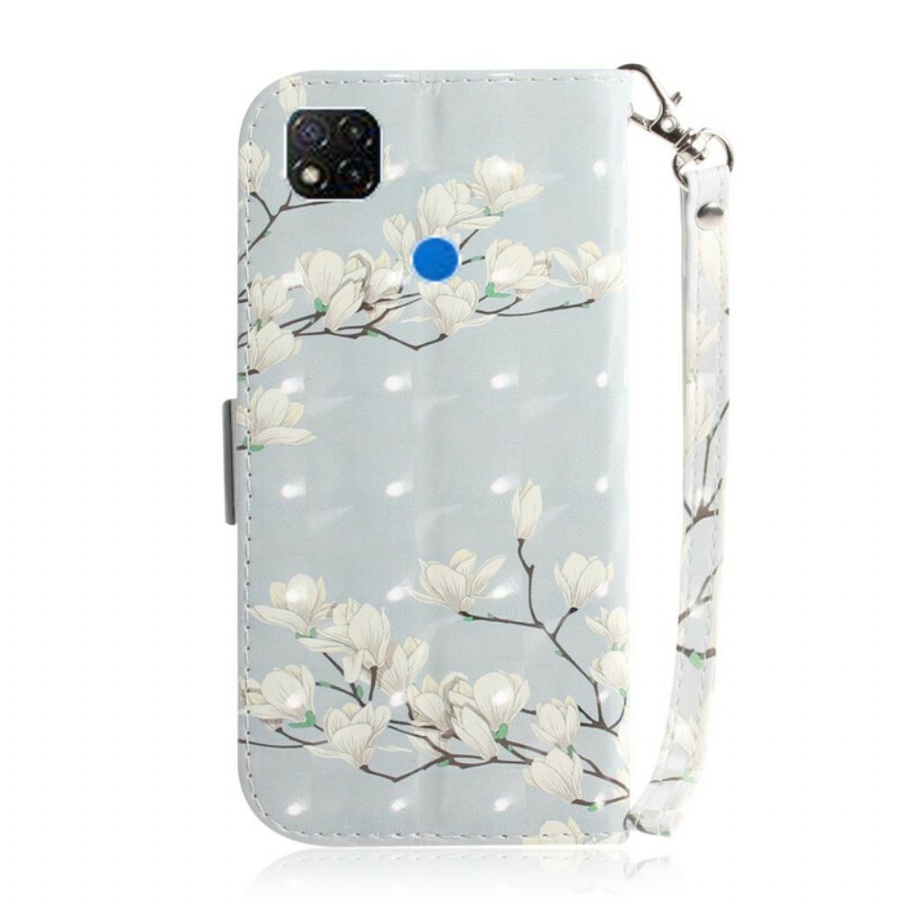 Flip Case voor Xiaomi Redmi 9C Met Ketting Thong Bloementak