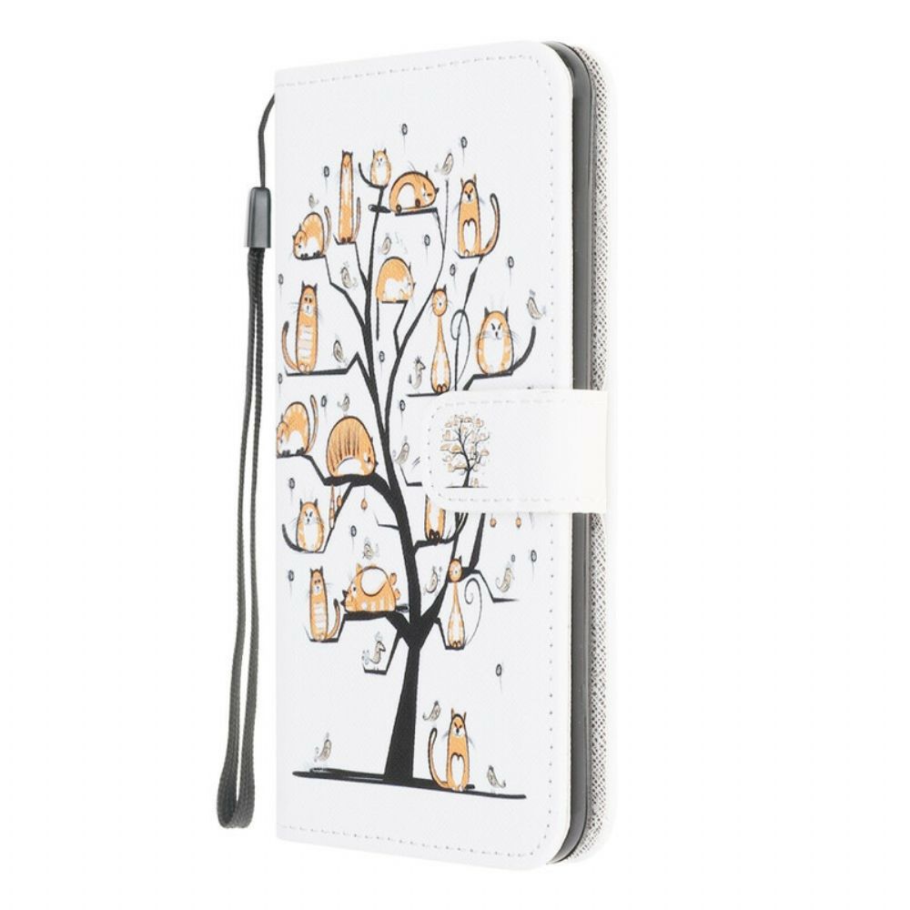 Folio-hoesje voor Xiaomi Redmi 9C Met Ketting Funky Katten Met Riem