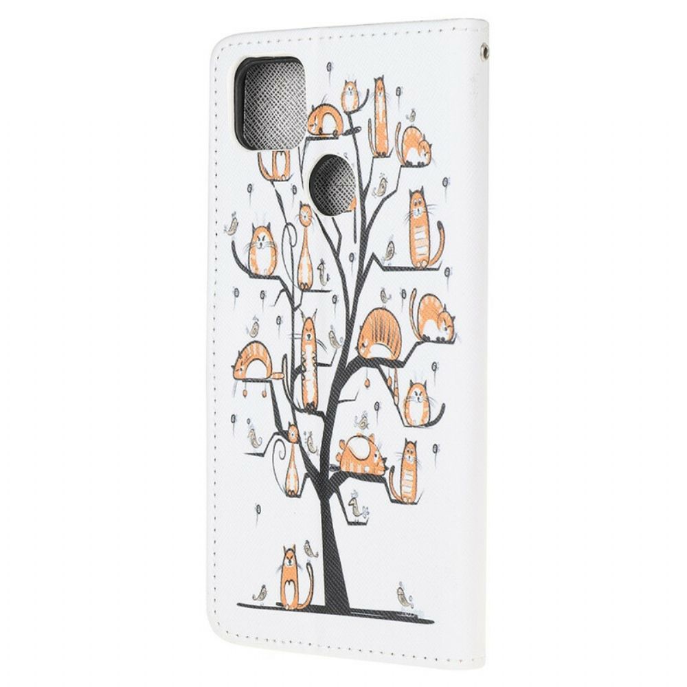 Folio-hoesje voor Xiaomi Redmi 9C Met Ketting Funky Katten Met Riem