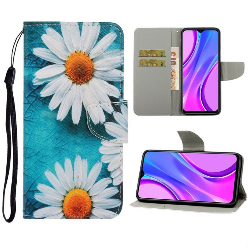 Folio-hoesje voor Xiaomi Redmi 9C Met Ketting Thong Madeliefjes